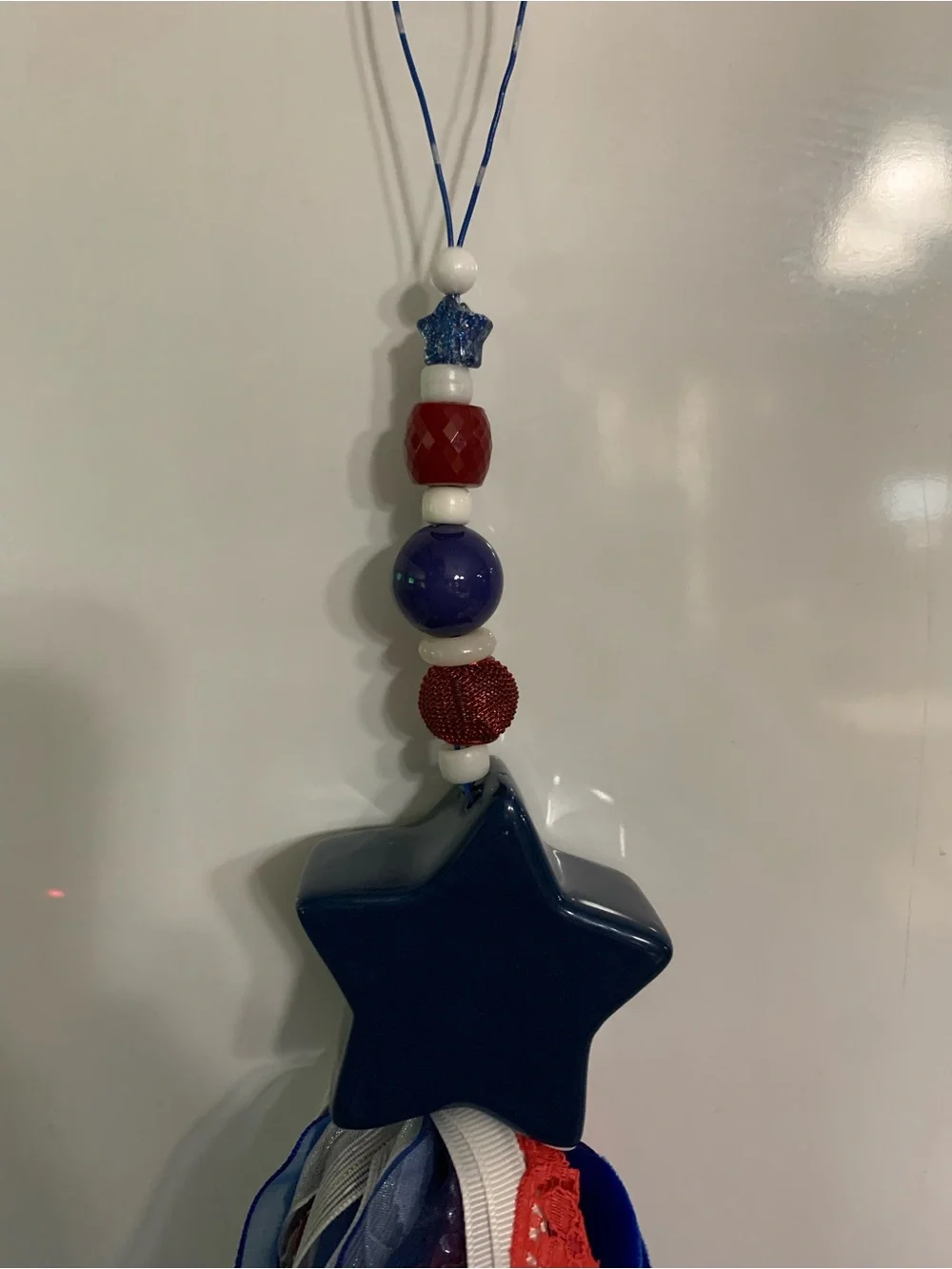 STAR SHAKER TASSEL RED WHITE BLUE USA Handmade 20”